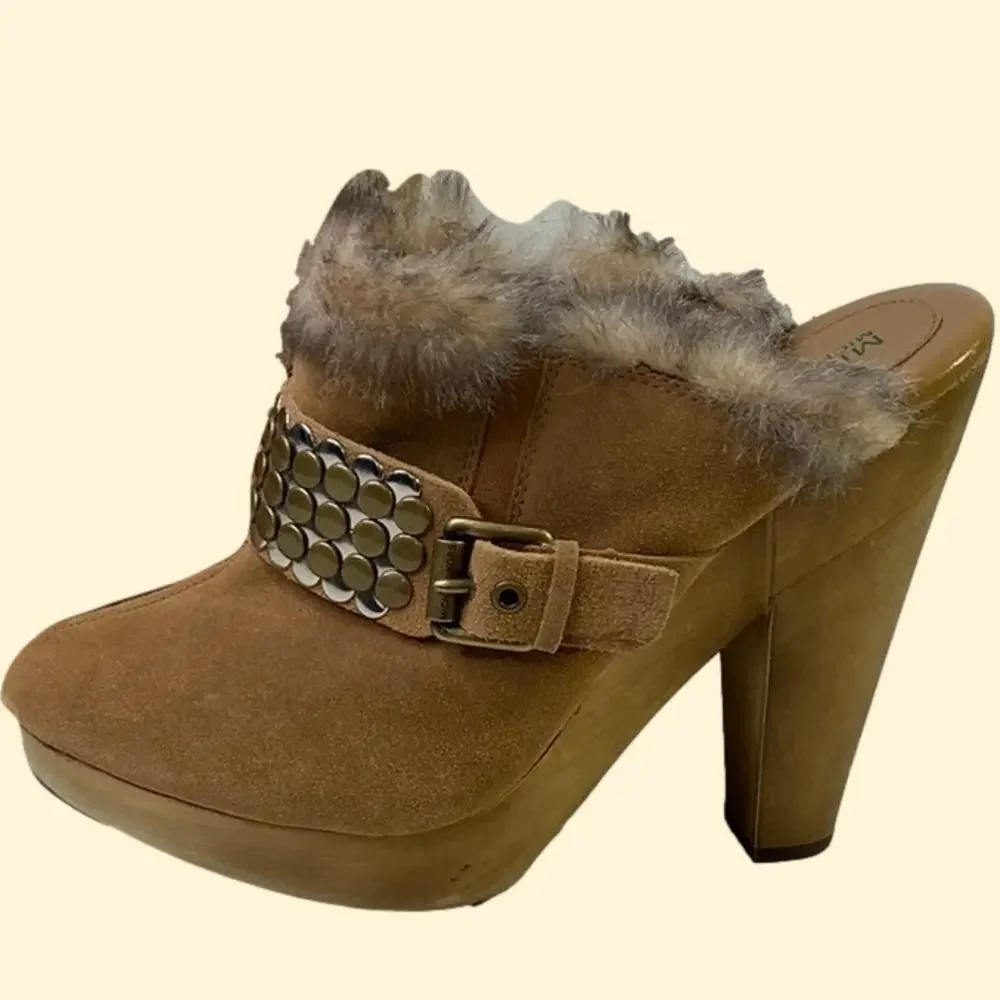 Clearance! Michael Kors‎ Tan Fur-Lined Studded Platform High Heel Mules Sz 9.5